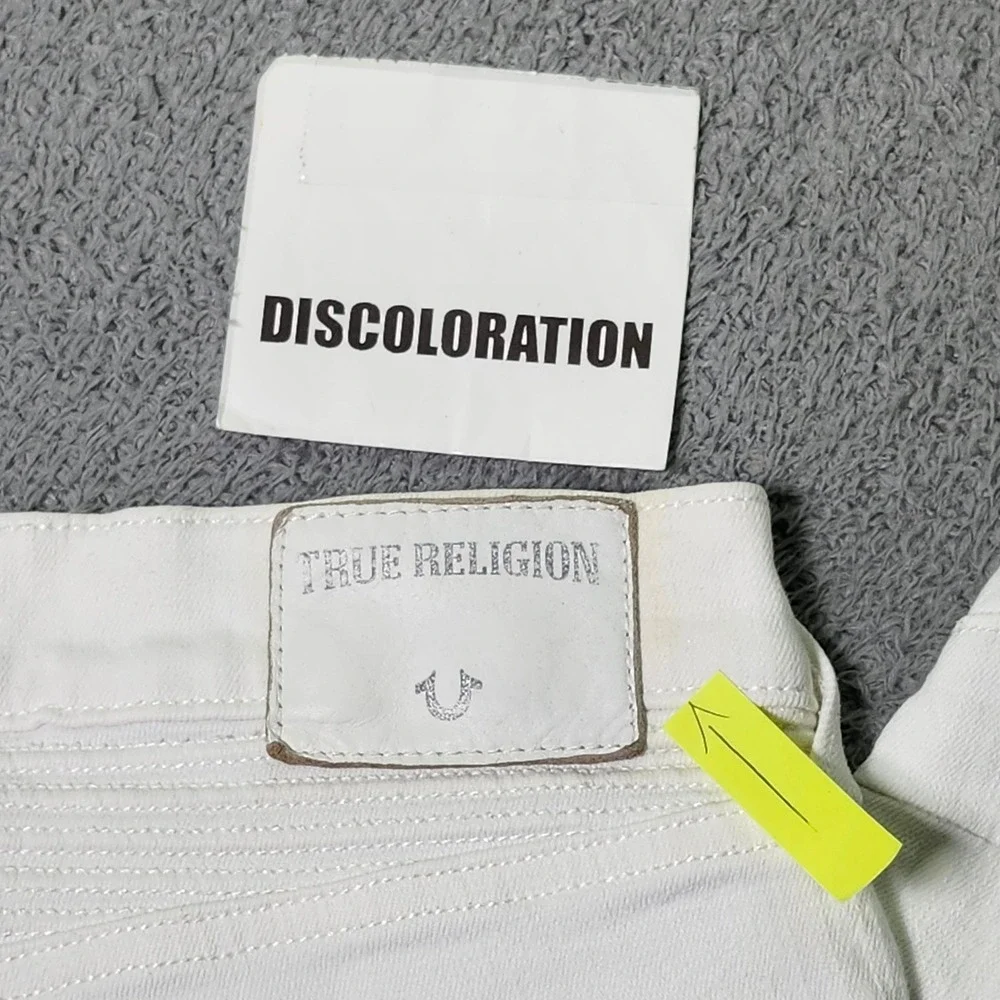 True Religion Mens 31 Geno Relaxed Slim Jeans White Moto Ribbed Biker Denim